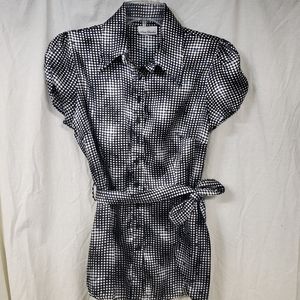 Anne Charles Blouse, Womens Medium, black printed button down silk shirt